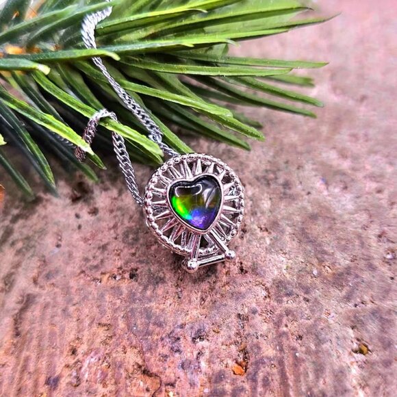 Genuine Canadian Ammolite Ferris Wheel 925 Pendant Necklace - Picture 8 of 11